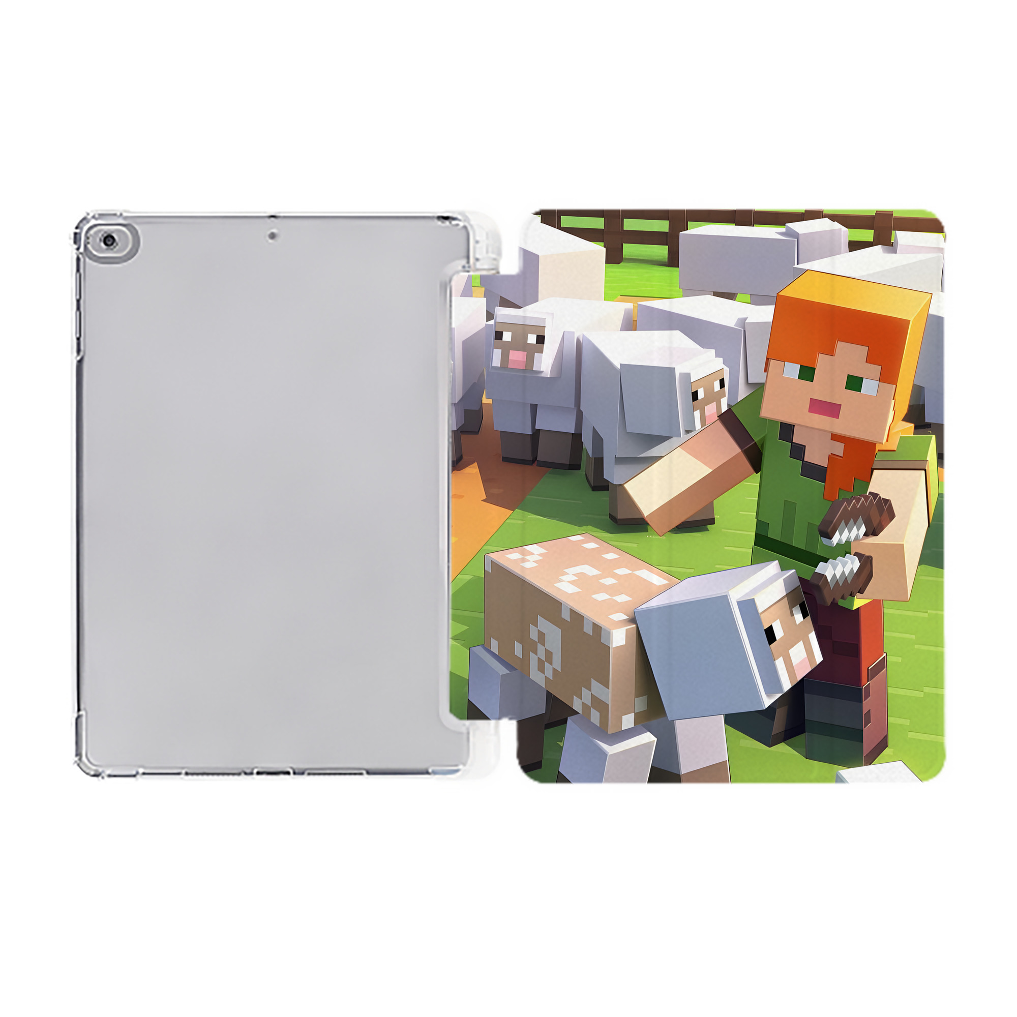（画像用） マインクラフト ブロックの世界 Minecraft MC Block world IPad ケース ペン収納付き 三つ折りスタンド PUレザー×シリコン 対応機種9.5/10.5/10.9インチ